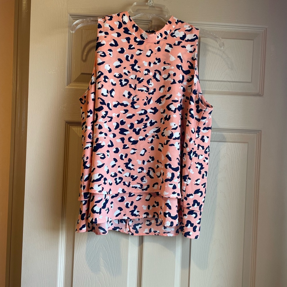 Mudpie Leopard Print Ruffled Coral Sleeveless Top ,‎ Size Medium